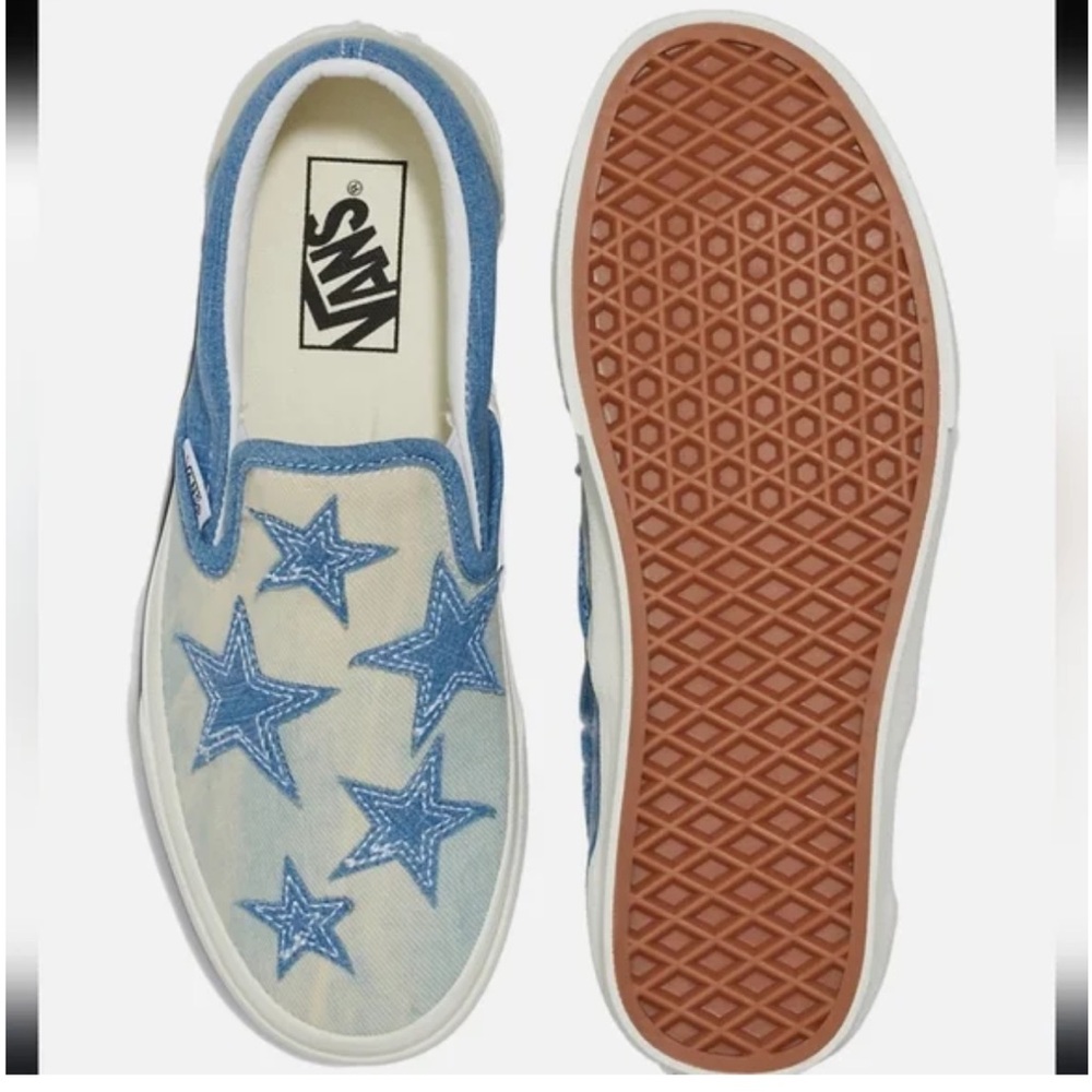 Vans Denim Slip-On Sneakers in Light Blue with Star Appliqués